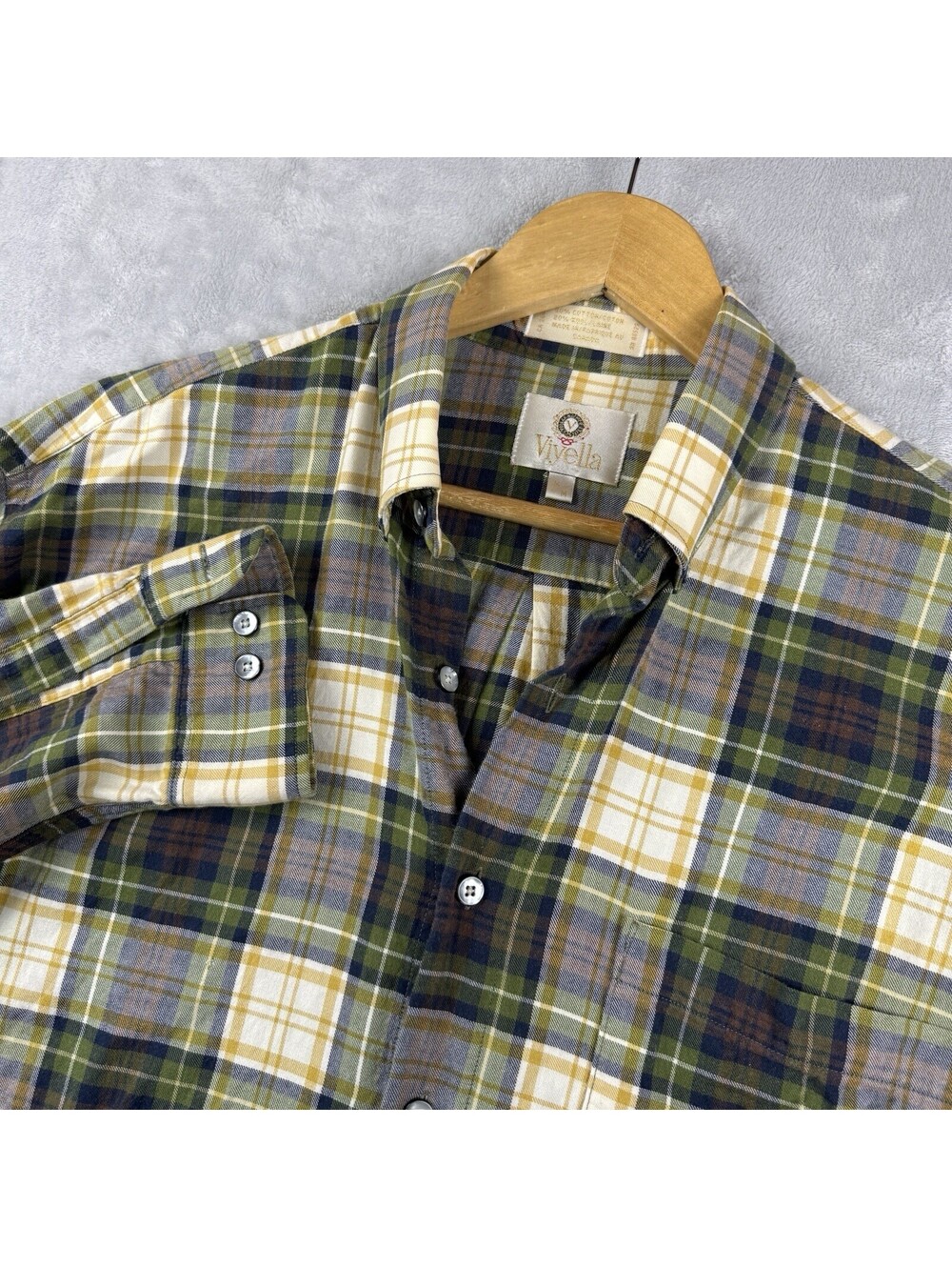 Vintage Viyella Plaid Button Up Flannel Shirt Cotton Wool Blend Men M Retro 90s